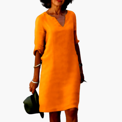 Damen Kleid mit V-Ausschnitt und 3/4-Ärmeln – Eleganter Freizeit- und Alltagsstil
