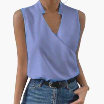 Damen Sommertop mit V-Ausschnitt – Elegantes ärmelloses Blusenshirt für Freizeit und Alltag