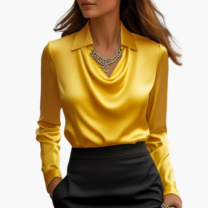 Damen Satinbluse mit Wasserfallkragen – Elegante Business- und Abendmode