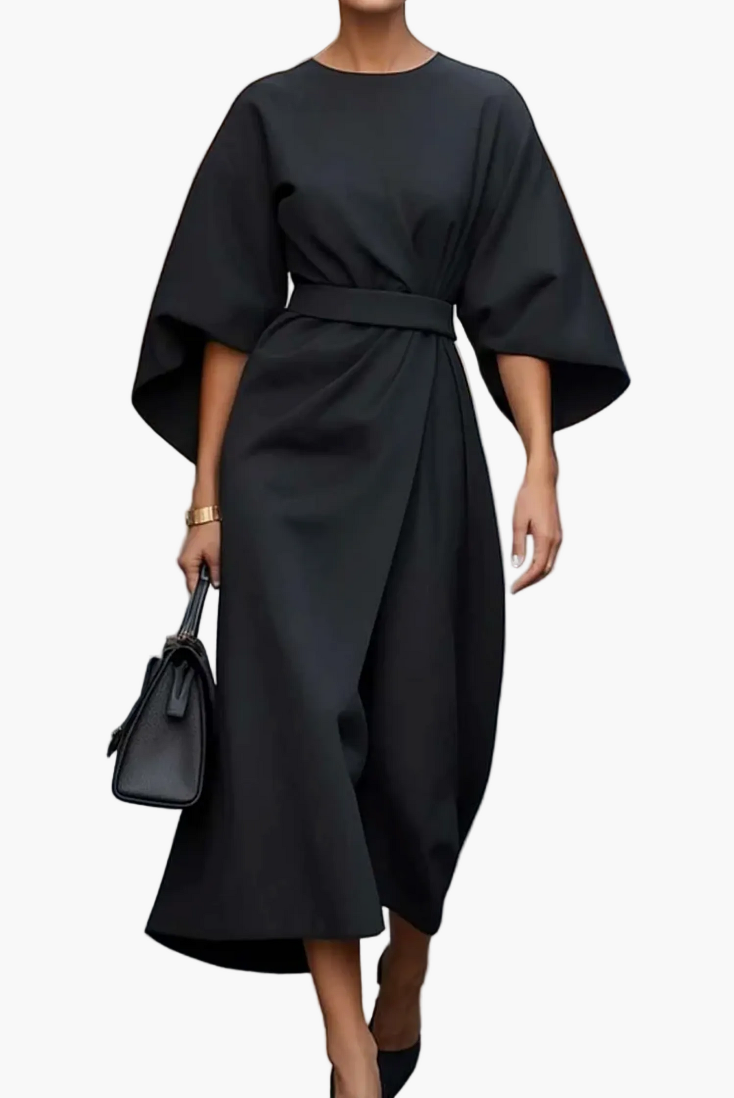 Damen Midi-Kleid mit eleganten Laternenärmeln – Stilvolles Business- & Event-Outfit