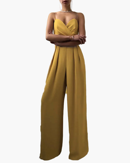 Damen Eleganter Jumpsuit mit weitem Bein und Spaghettiträgern – Stilvoll für Alltag & besondere Anlässe