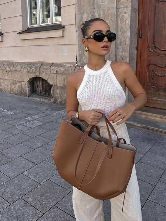 Damen Vintage Tote Bag – Modische Shopper Handtasche für Alltag & Freizeit