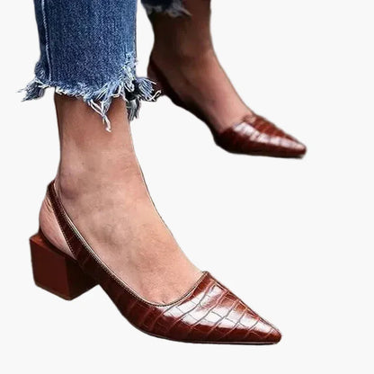 Damen Slingback Pumps mit Blockabsatz – Elegante spitze Vintage-Schuhe für Alltag und besondere Anlässe
