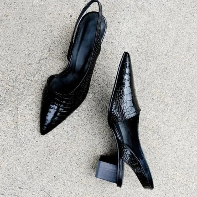 Damen Slingback Pumps mit Blockabsatz – Elegante spitze Vintage-Schuhe für Alltag und besondere Anlässe