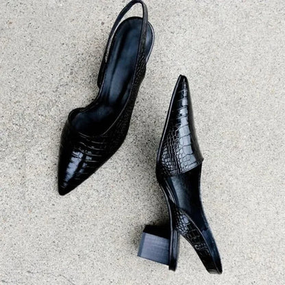 Damen Slingback Pumps mit Blockabsatz – Elegante spitze Vintage-Schuhe für Alltag und besondere Anlässe