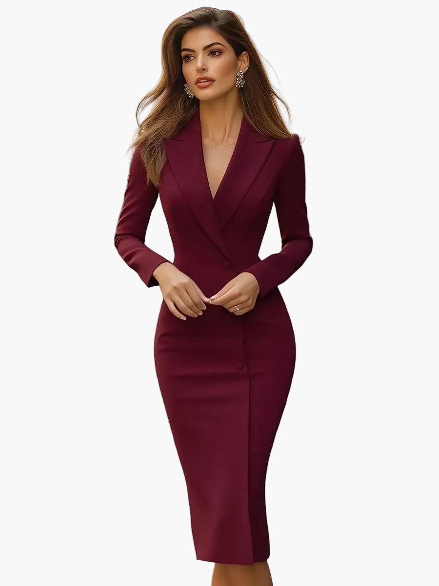 Damen Business Etuikleid Elegant Knielang mit Reverskragen – Perfekt für Büro & Abendanlässe