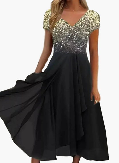 Damen Abendkleid Elegant Chiffon Maxikleid mit Blumenmuster – Perfekt für festliche Anlässe & Partys