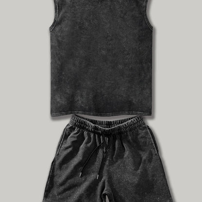 Herren Freizeit Set – Ärmelloses Shirt & Shorts im Vintage-Look, Sportlich & Lässig