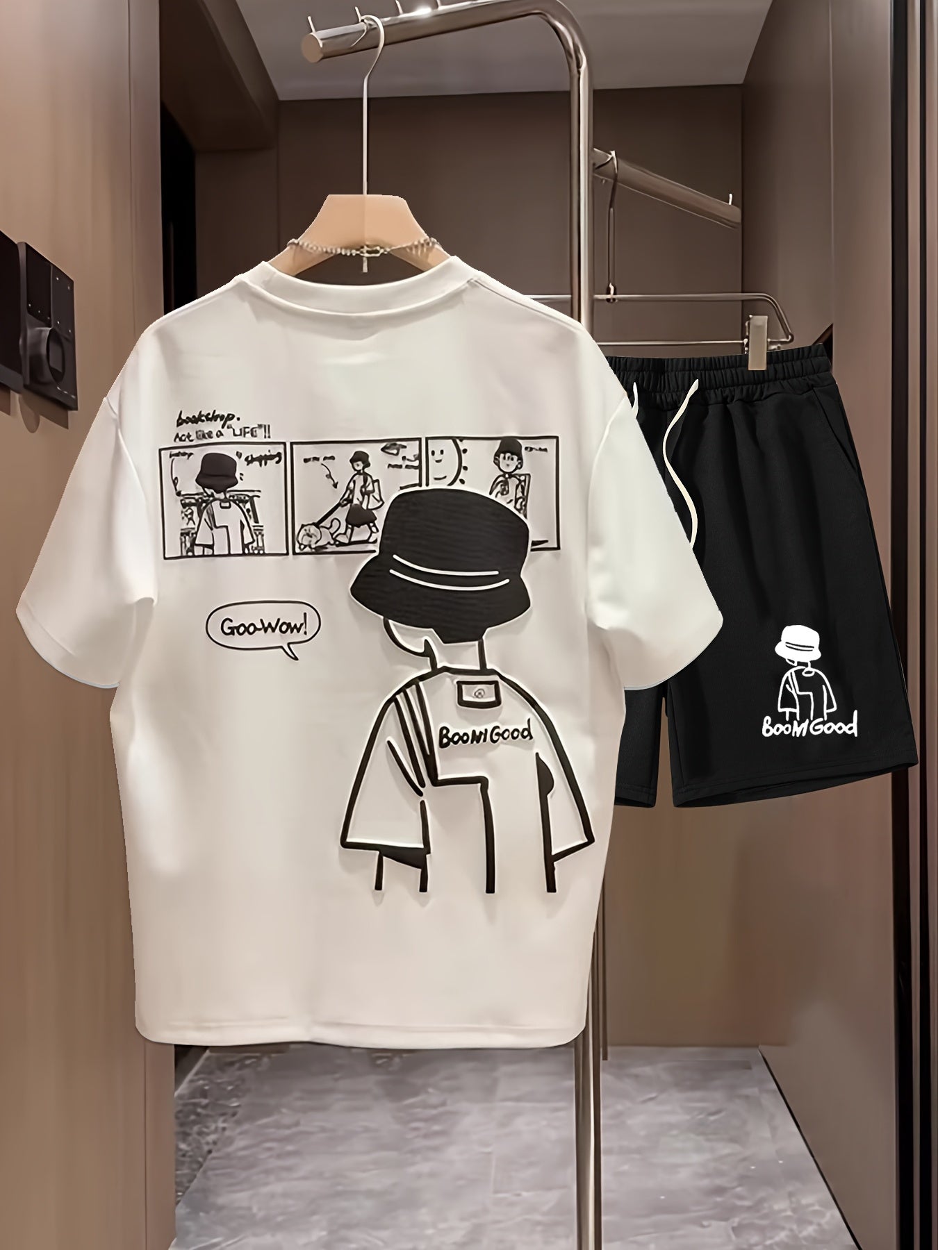 Herren Freizeit Zweiteiler T-Shirt & Shorts Set mit Print – Lässiger Sommerstil für Alltag & Streetwear