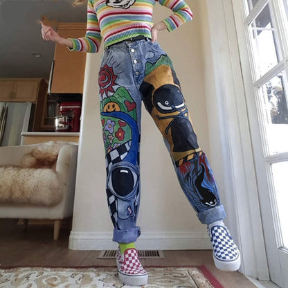 Lisa – Damen Jeans mit Cartoon-Print