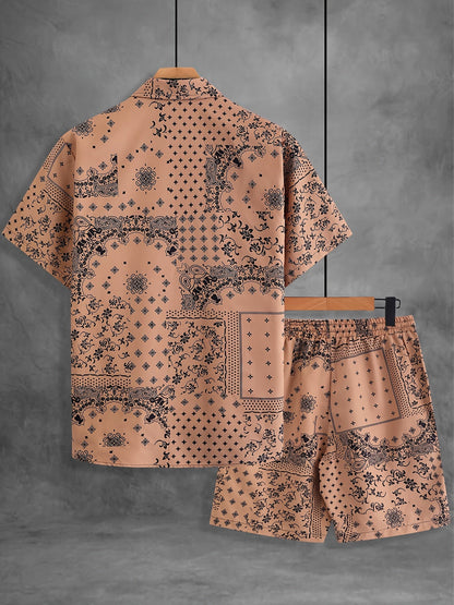Herren Freizeit Set Kurzarm Hemd und Shorts mit Paisley Muster – Sommer Outfit für Alltag und Urlaub