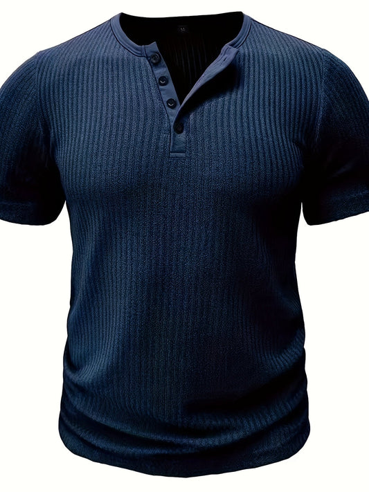 Herren Henley T-Shirt mit Knopfleiste – Lässiges Rippenmuster, Kurzarm, Alltag & Freizeit