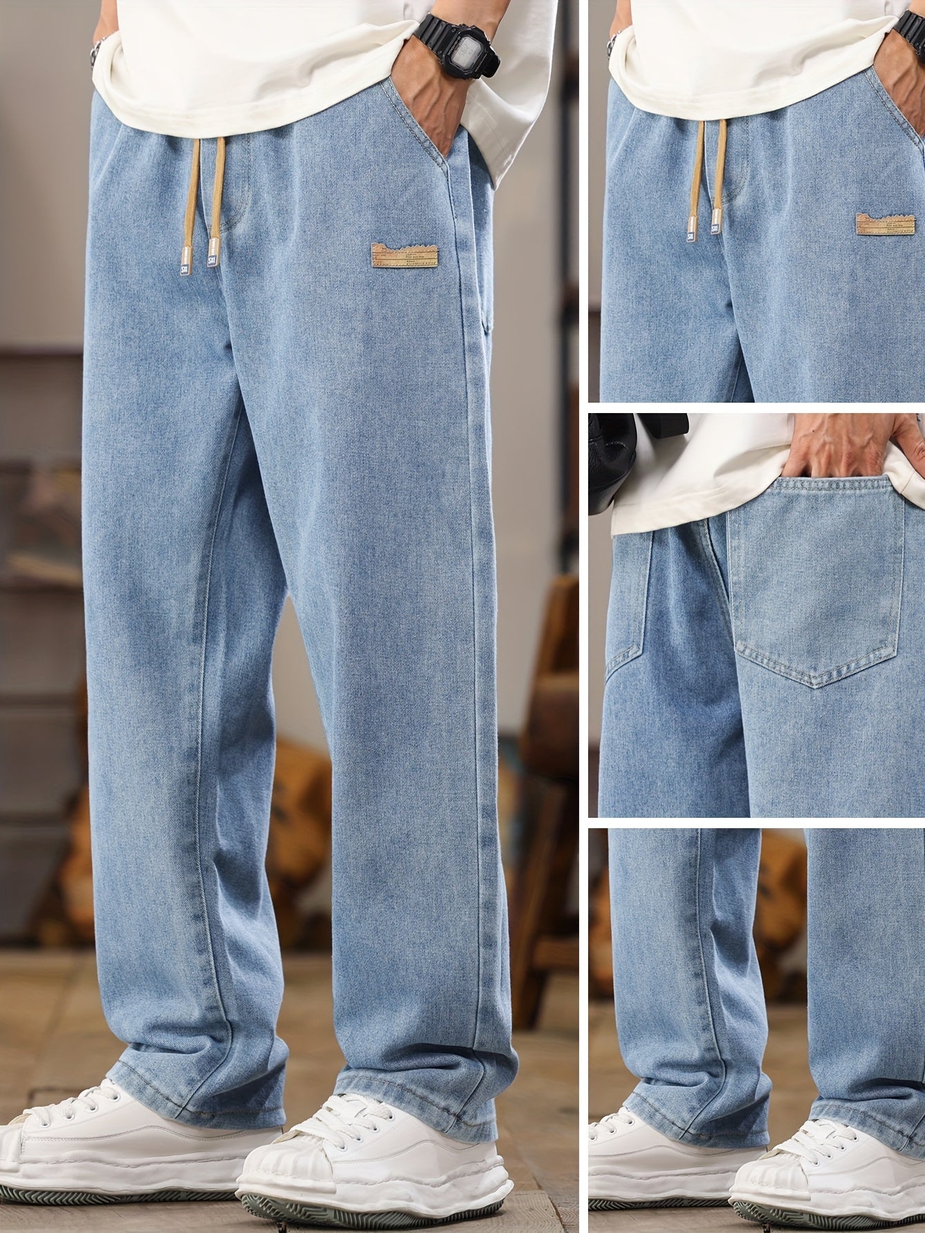 Herren Relaxed Fit Jeans Jogger mit Kordelzug – Lässige Freizeitmode