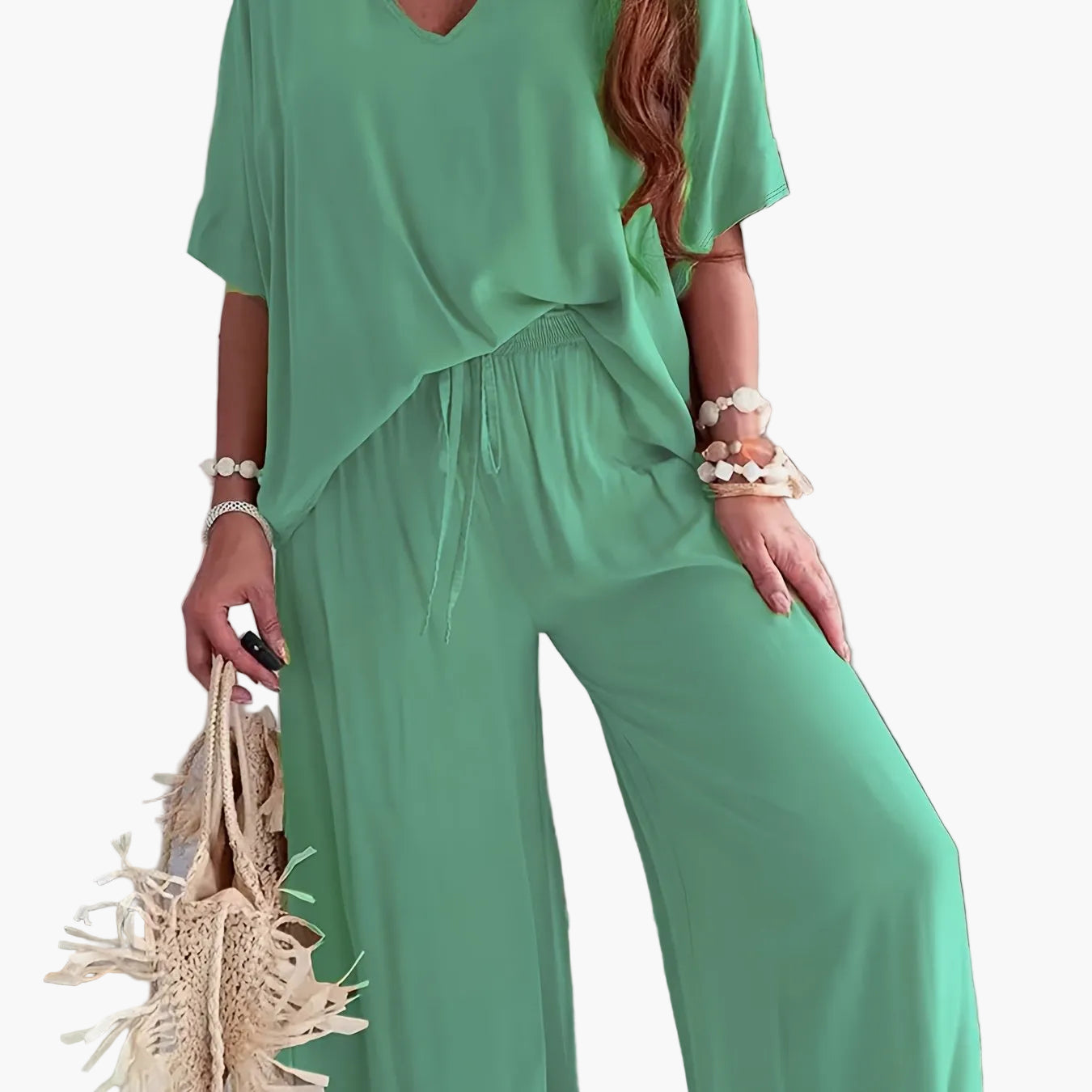 Damen Eleganter Einteiler Jumpsuit mit Weitem Bein und V-Ausschnitt – Modisch für Alltag und Freizeit