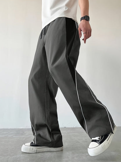 Herren Weit Bein Streetwear Trainingshose mit Kontrastelementen – Sportlicher Freizeit-Look