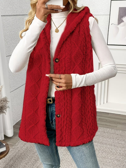 Damen Strickweste mit Kapuze und Knöpfen – Eleganter Freizeit-Look für jeden Anlass