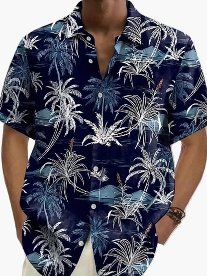 Herren Kurzarm Hawaiihemd mit tropischem Palmenmuster – Freizeit Sommerhemd für Strand und Urlaub