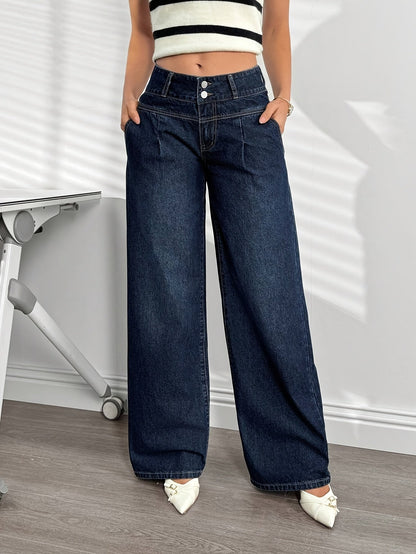 Damen High Waist Weite Schlagjeans – Modische Freizeit-Hose mit weitem Bein