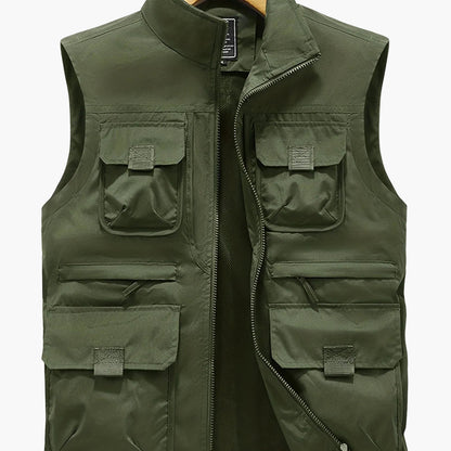 Herren Outdoor Utility Weste mit Stehkragen – Multifunktionsweste für Angeln, Wandern, Freizeit