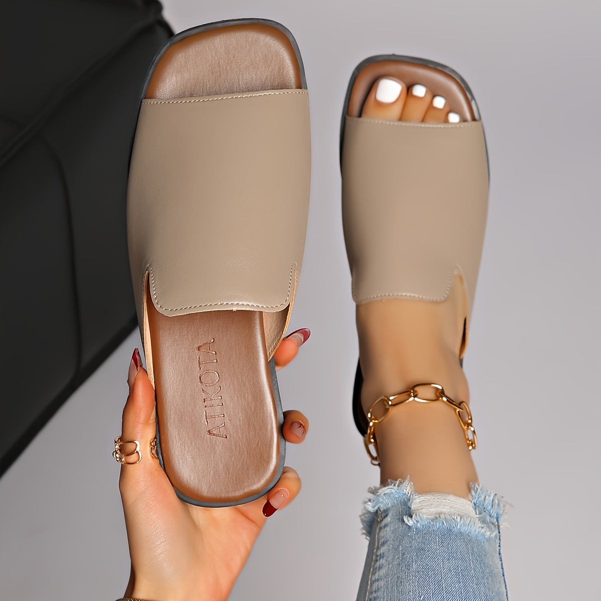 Damen Slip-On Sandalen mit eckiger Spitze – Moderner Look für Alltag und Freizeit