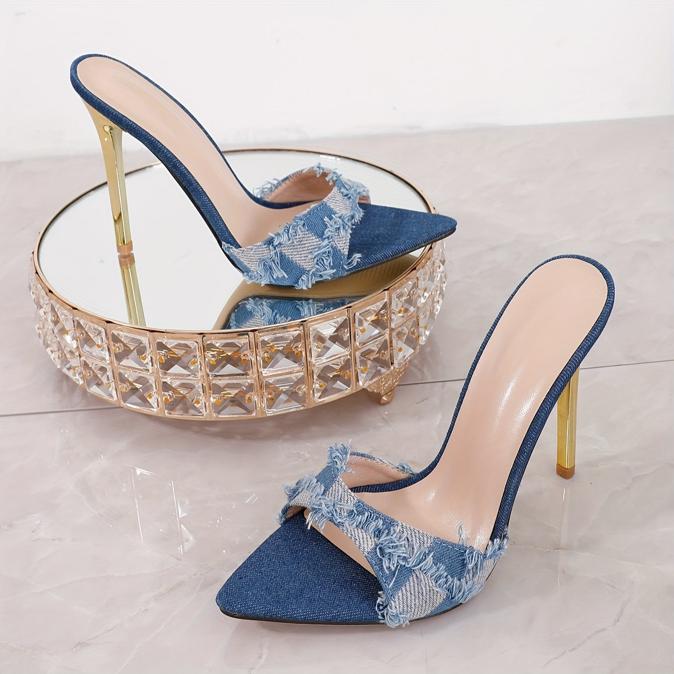 Damen Stiletto Mules mit Fransen und Spitz zulaufender Form – Modische High Heels für besondere Anlässe