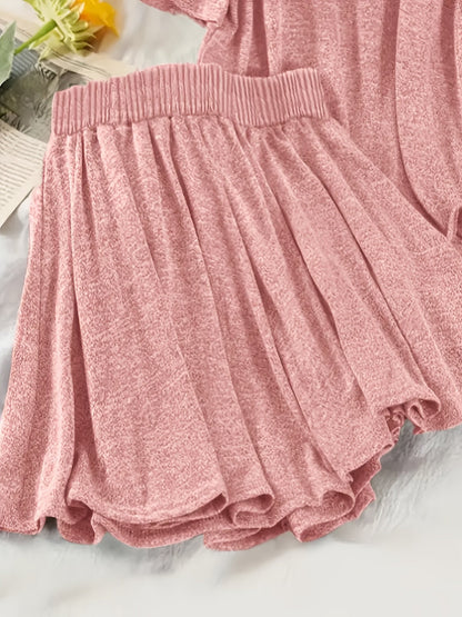 Damen Freizeit Zweiteiler Set mit Kapuzenoberteil und Shorts – Loungewear für Frühling und Sommer