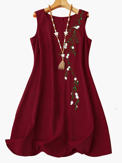 Damen Sommer A-Linienkleid mit floraler Stickerei und elegantem Design
