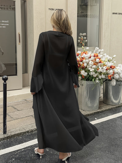 Damen lange Strand Kimono Cardigan mit Rüschen – Eleganter Überwurf für Urlaub und Freizeit