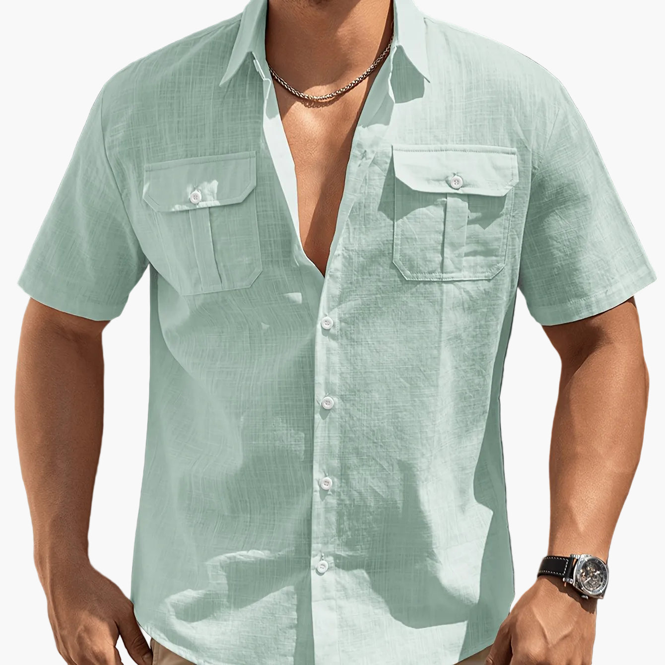 Herren Freizeit Kurzarm Hemd mit Brusttaschen – Sommer Stil für Alltag und Urlaub
