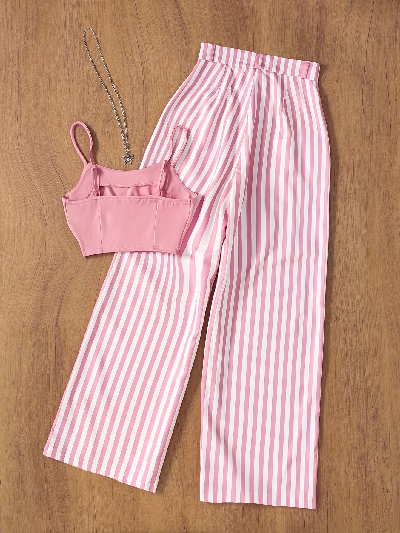 Damen Zweiteiler Set – Elegante gestreifte Hose mit Bustier Top, Modernes Outfit für besondere Anlässe