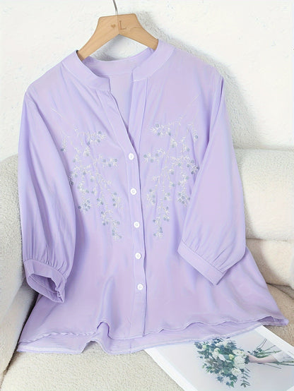 Damen Elegante Bluse mit Stickerei und lockerem Schnitt – Perfekt für Freizeit und Büro