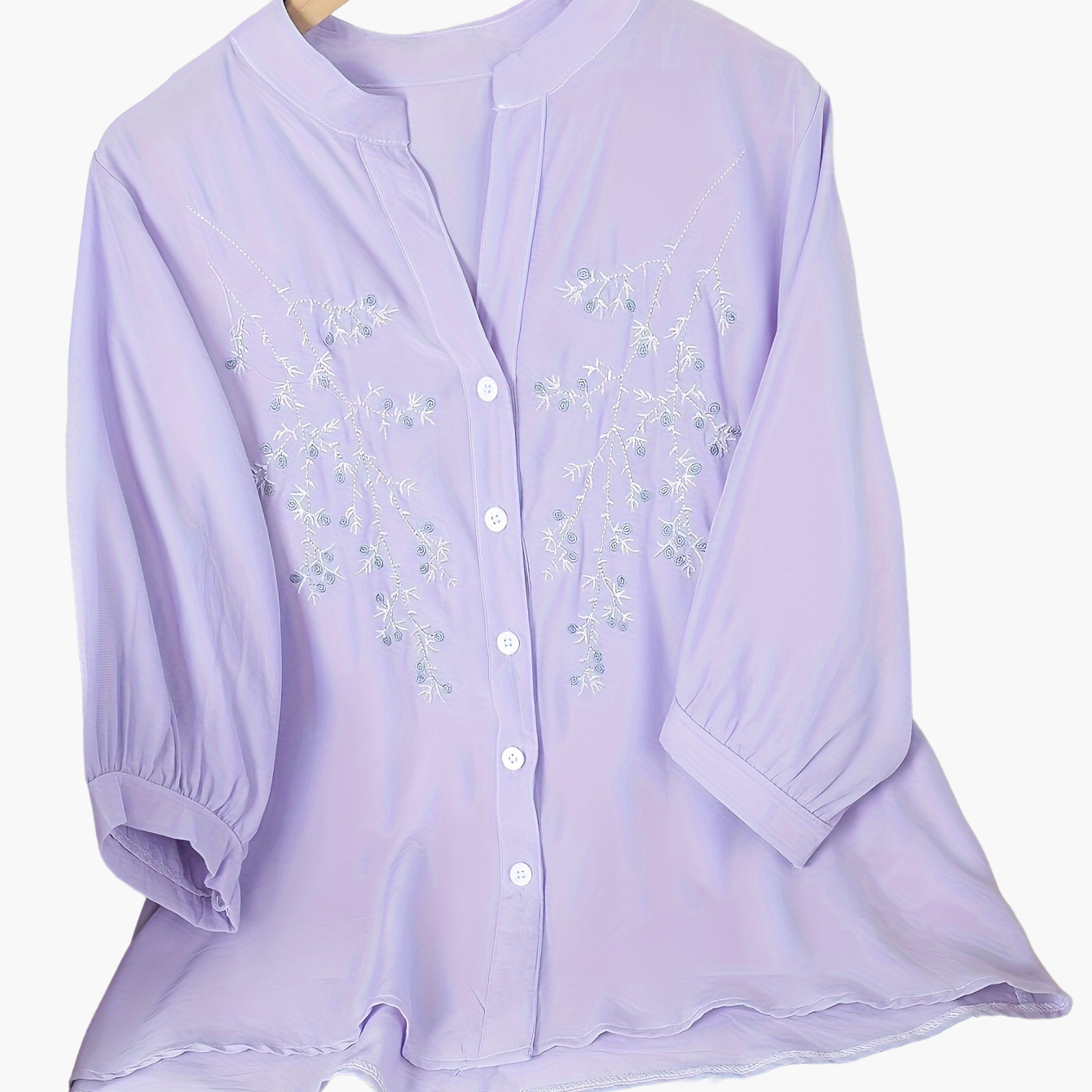 Damen Elegante Bluse mit Stickerei und lockerem Schnitt – Perfekt für Freizeit und Büro