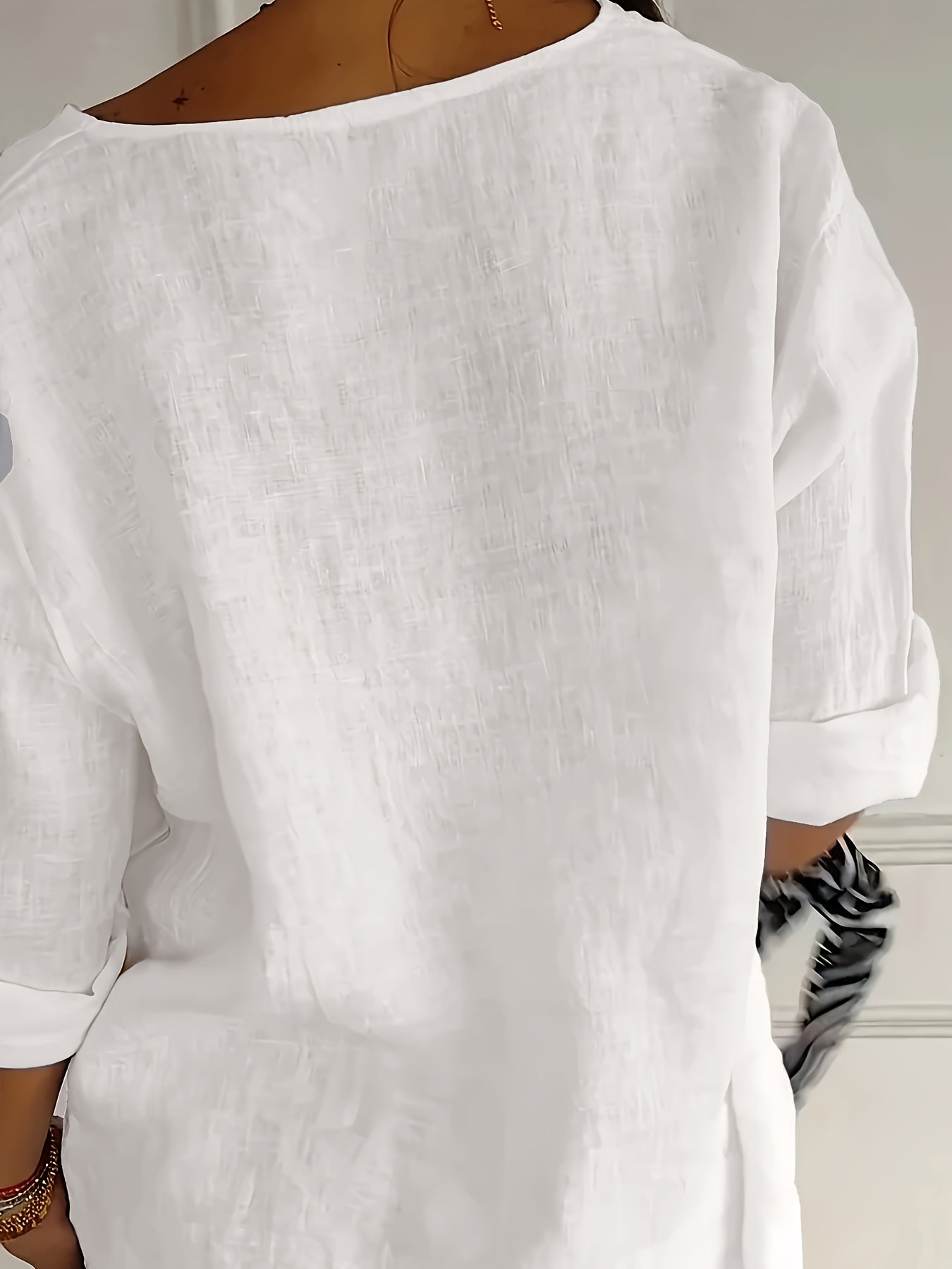 Damen Leinenbluse mit Knopfleiste und 3/4 Ärmeln – Eleganter Freizeit-Look für Alltag und Büro