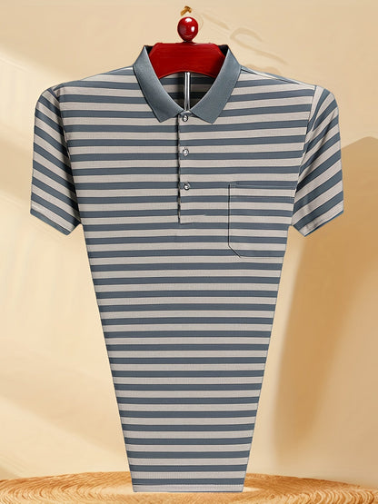 Herren Polohemd mit Streifenmuster und Brusttasche – Klassischer Freizeit-Look