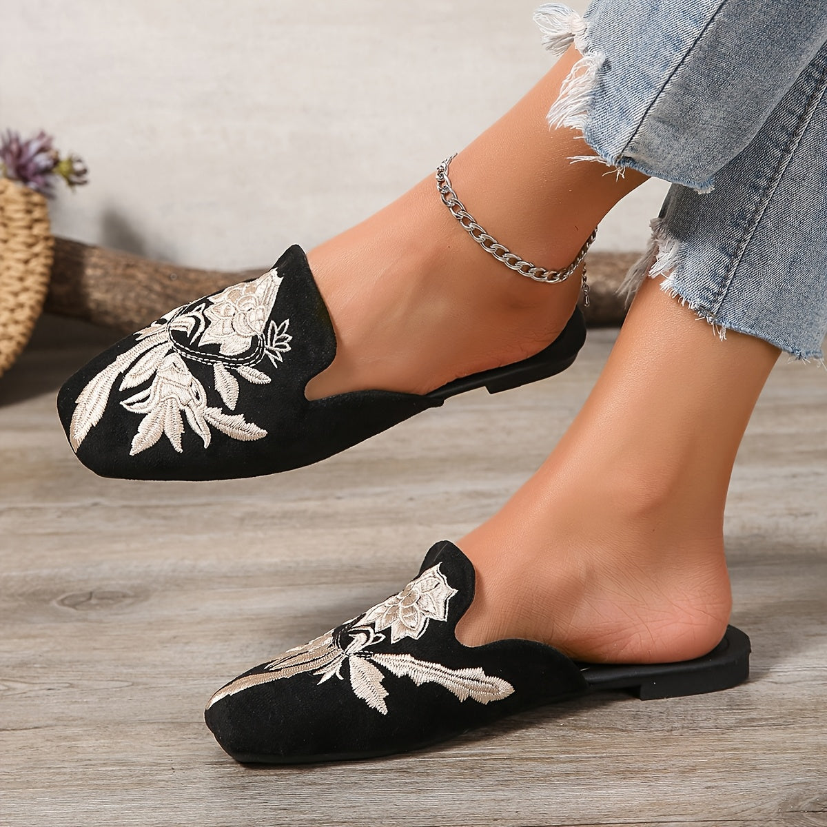 Damen Bestickte Slip-On Schuhe Elegant Bequem für Alltag und Freizeit