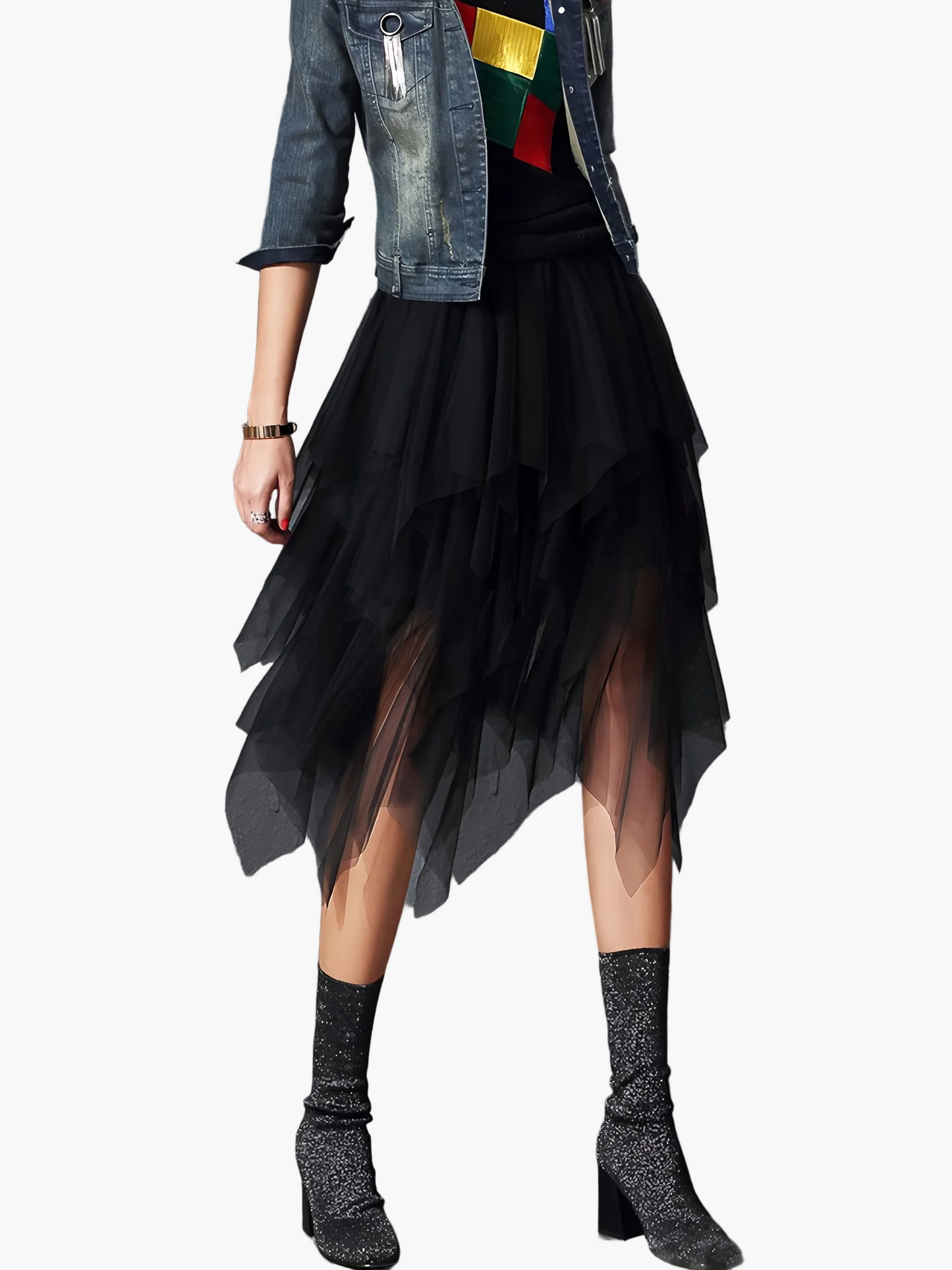 Damen Tüllrock Asymmetrisch Mehrlagig – Modischer Party- und Streetstyle