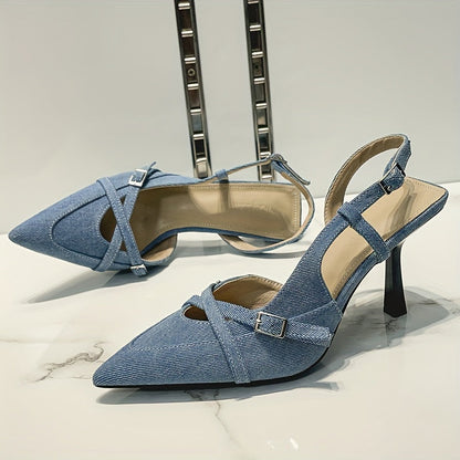 Damen Slingback Pumps mit Absatz und Schnallen – Elegante Spitzenschuhe für Büro und Freizeit