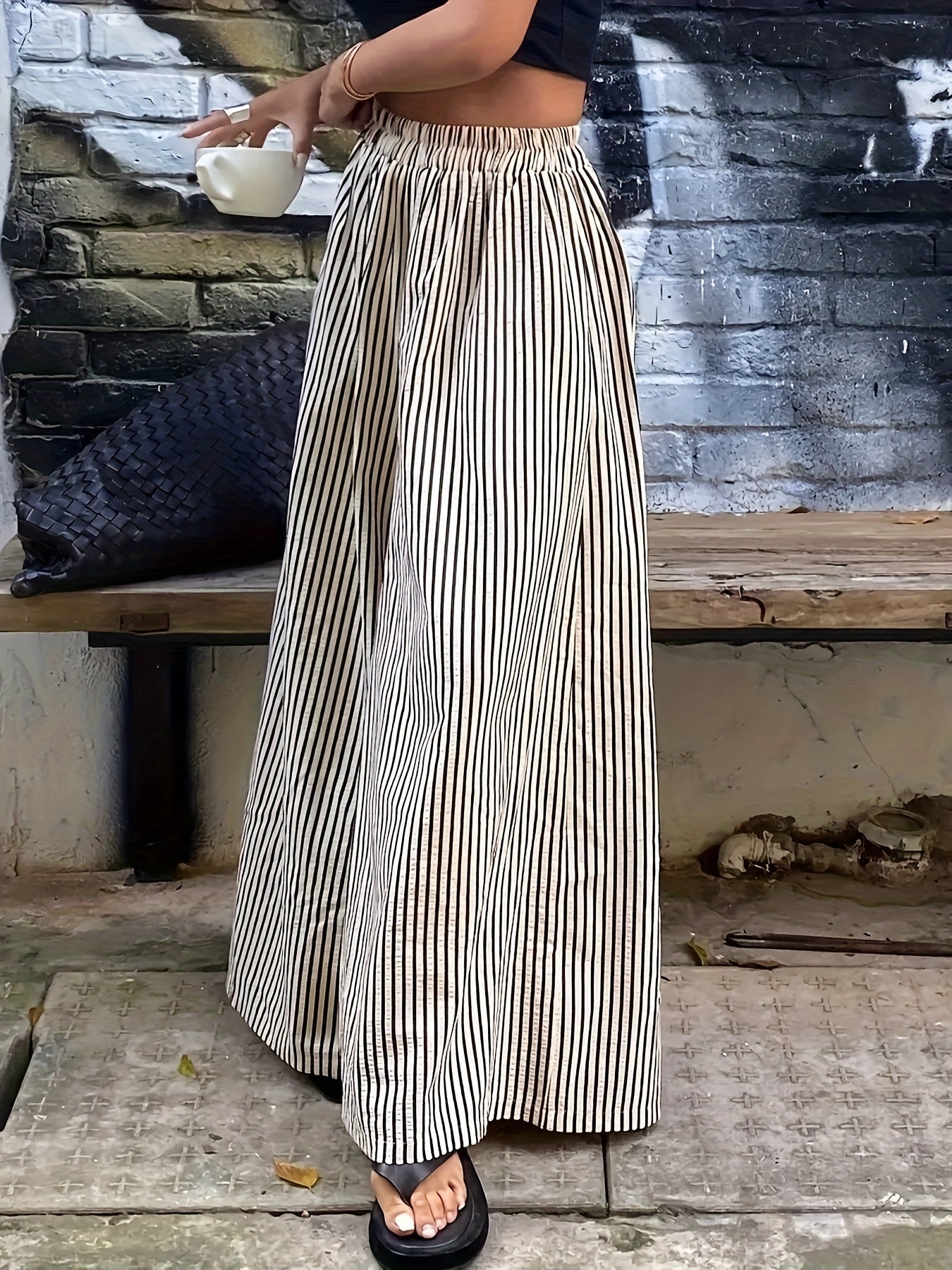 Damen Weite Streifenhose Elegant Lässig für Freizeit und Sommer