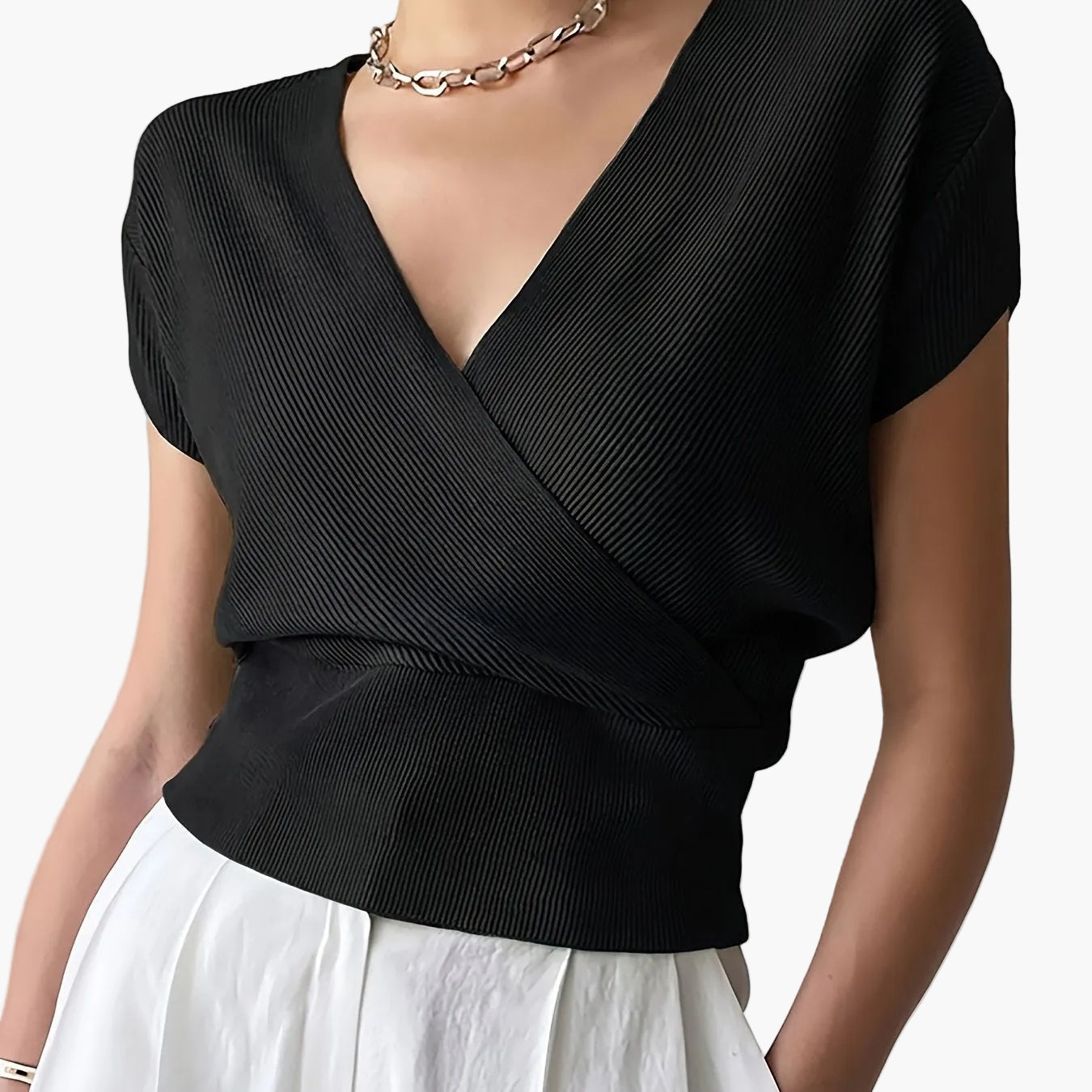 Damen Wickelshirt mit Kurzarm – Elegantes Freizeit-Top im modernen Design