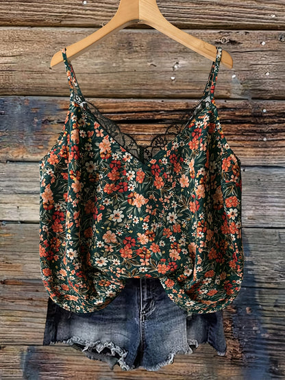 Damen Sommer-Top mit Blumenmuster und Spitzen-Detail – Lässiges Trägertop für Freizeit und Urlaub
