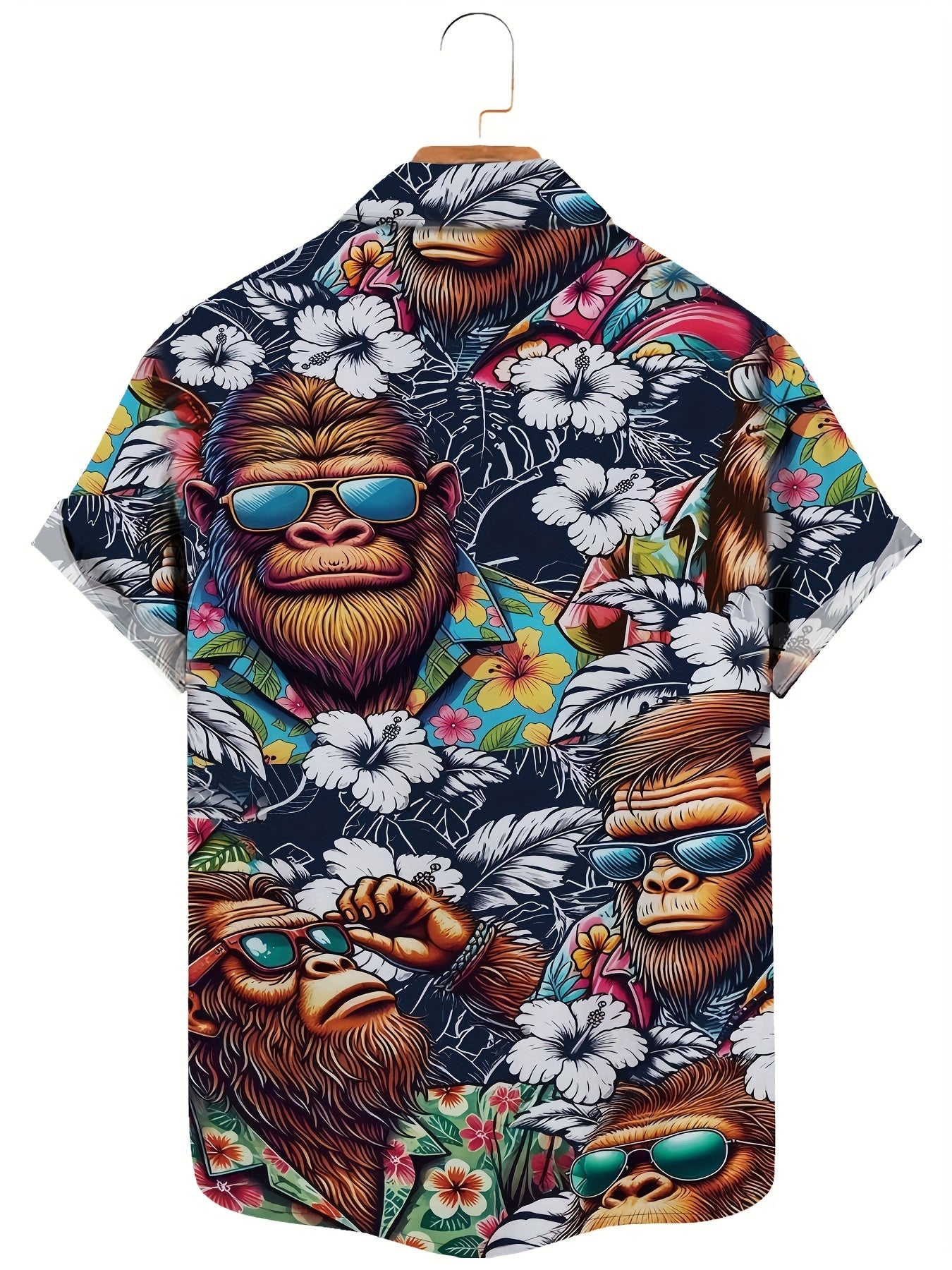Herren Hawaiihemd mit Gorillamotiv und tropischem Blumenmuster – Lustiges Sommer Freizeithemd