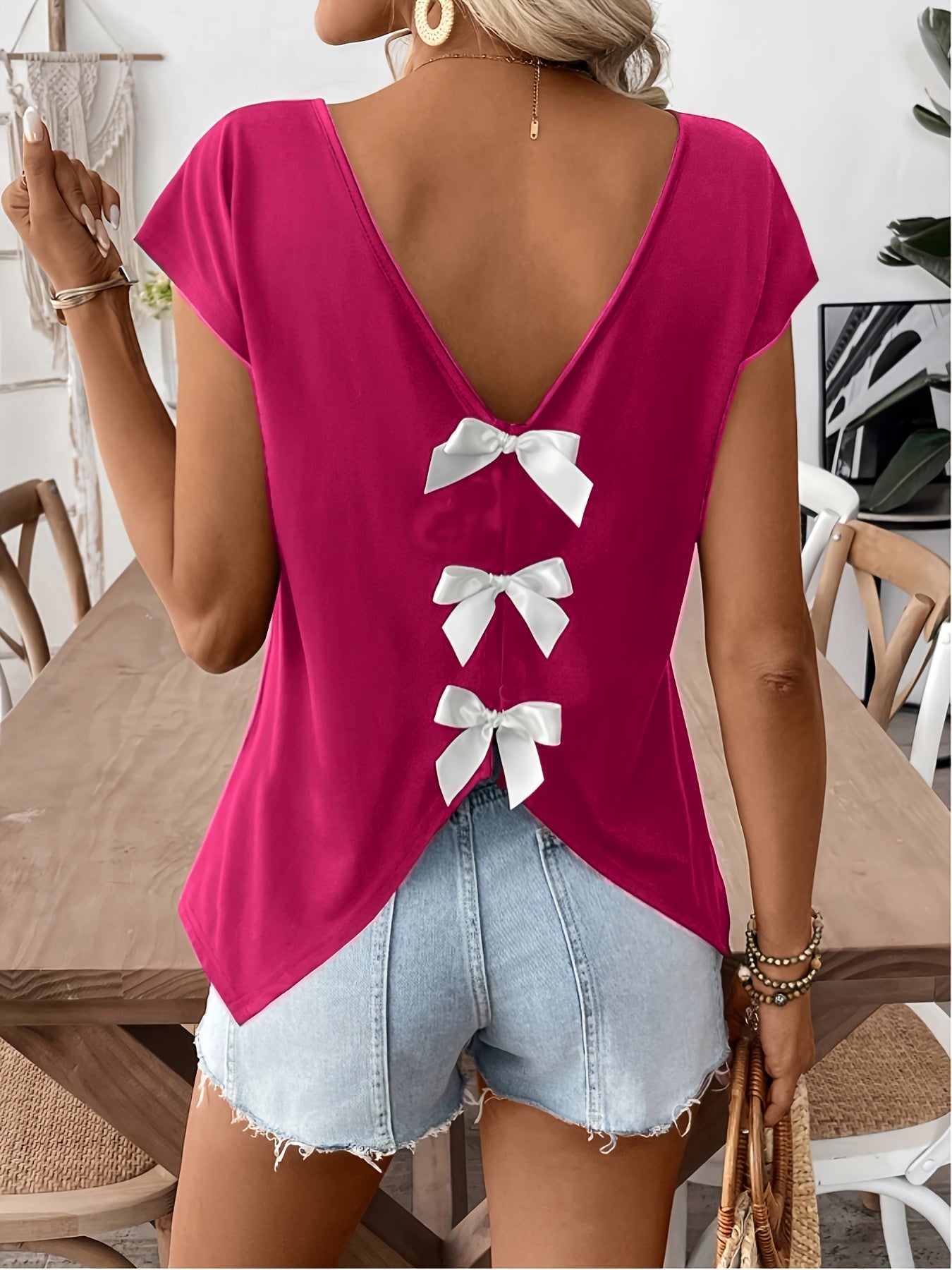 Damen Top mit tiefem Rückenausschnitt und Schleifen, eleganter Sommer-Look