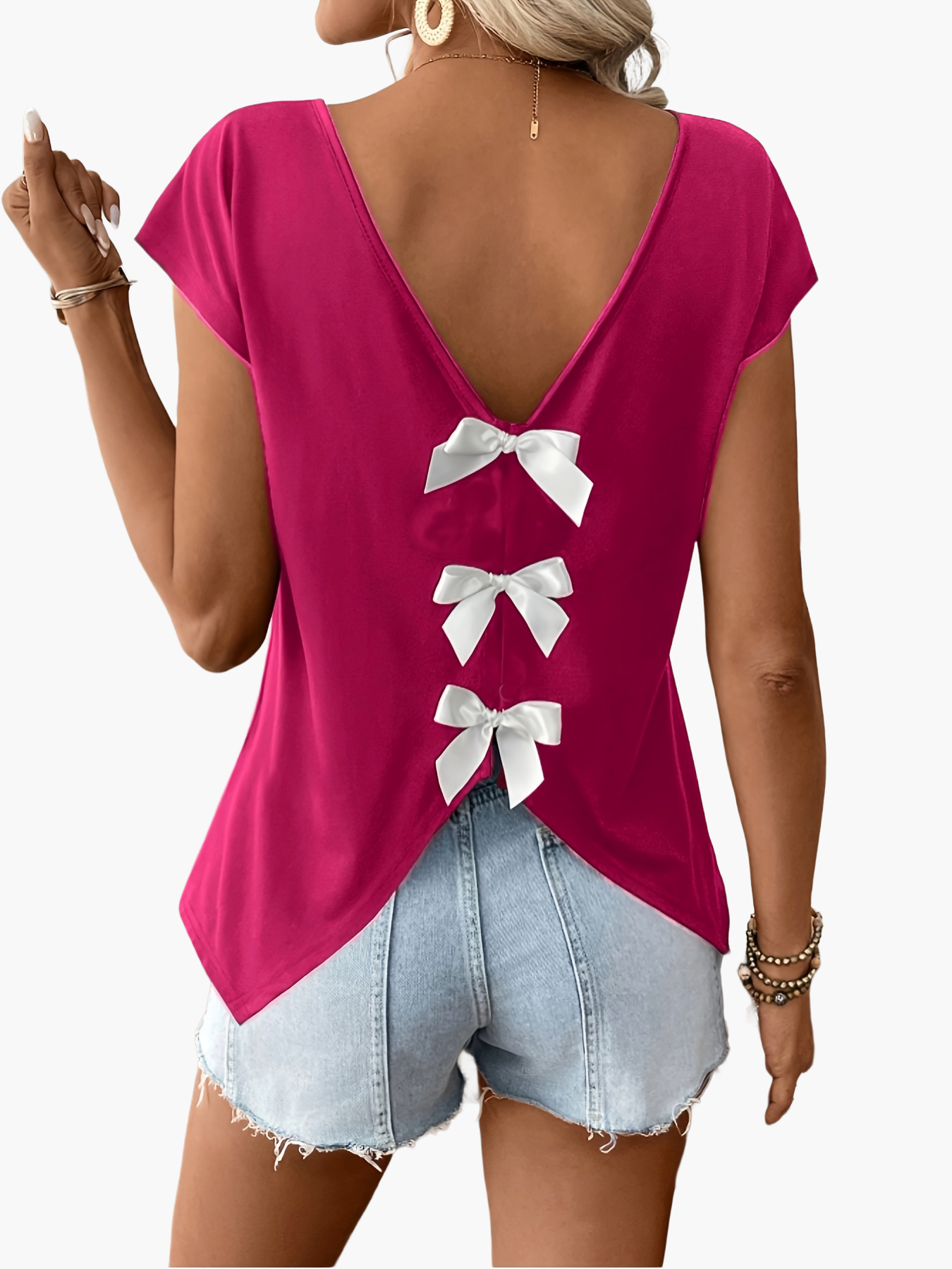 Damen Top mit tiefem Rückenausschnitt und Schleifen, eleganter Sommer-Look