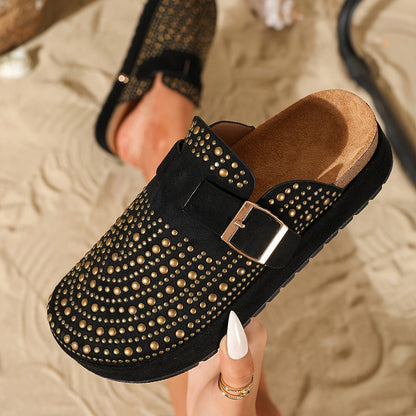 Damen Plateau Clogs mit Nieten für modische Freizeitlooks