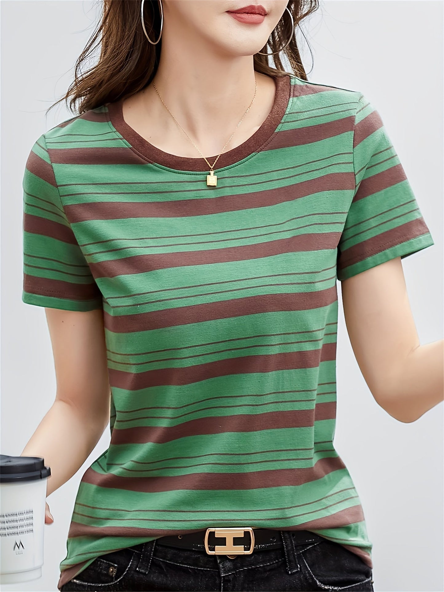 Damen Gestreiftes Casual T-Shirt mit Rundhalsausschnitt – Zeitloses Basic für Alltag und Freizeit