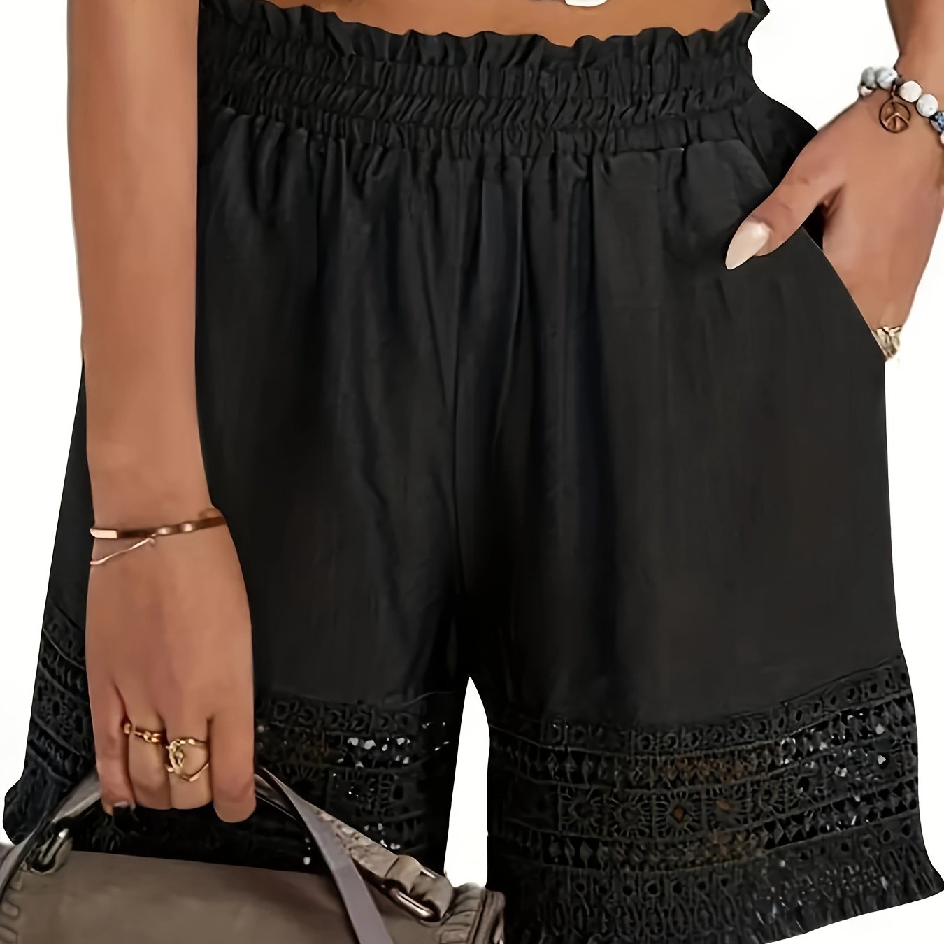 Damen Sommer-Shorts mit Häkelspitze, lockerer Schnitt, ideal für Urlaub und Freizeit