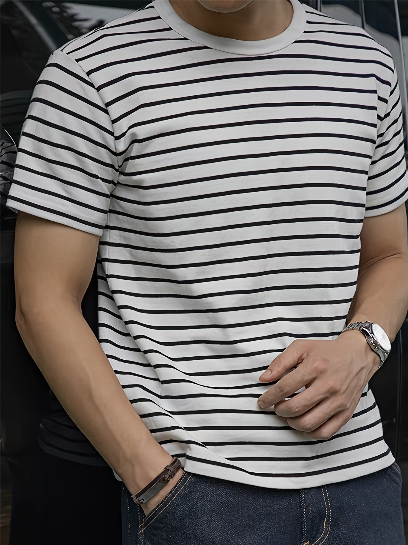 Herren T-Shirt mit Streifenmuster – Kurzarm, Zeitloser Stil, Vielseitig für Alltag und Freizeit
