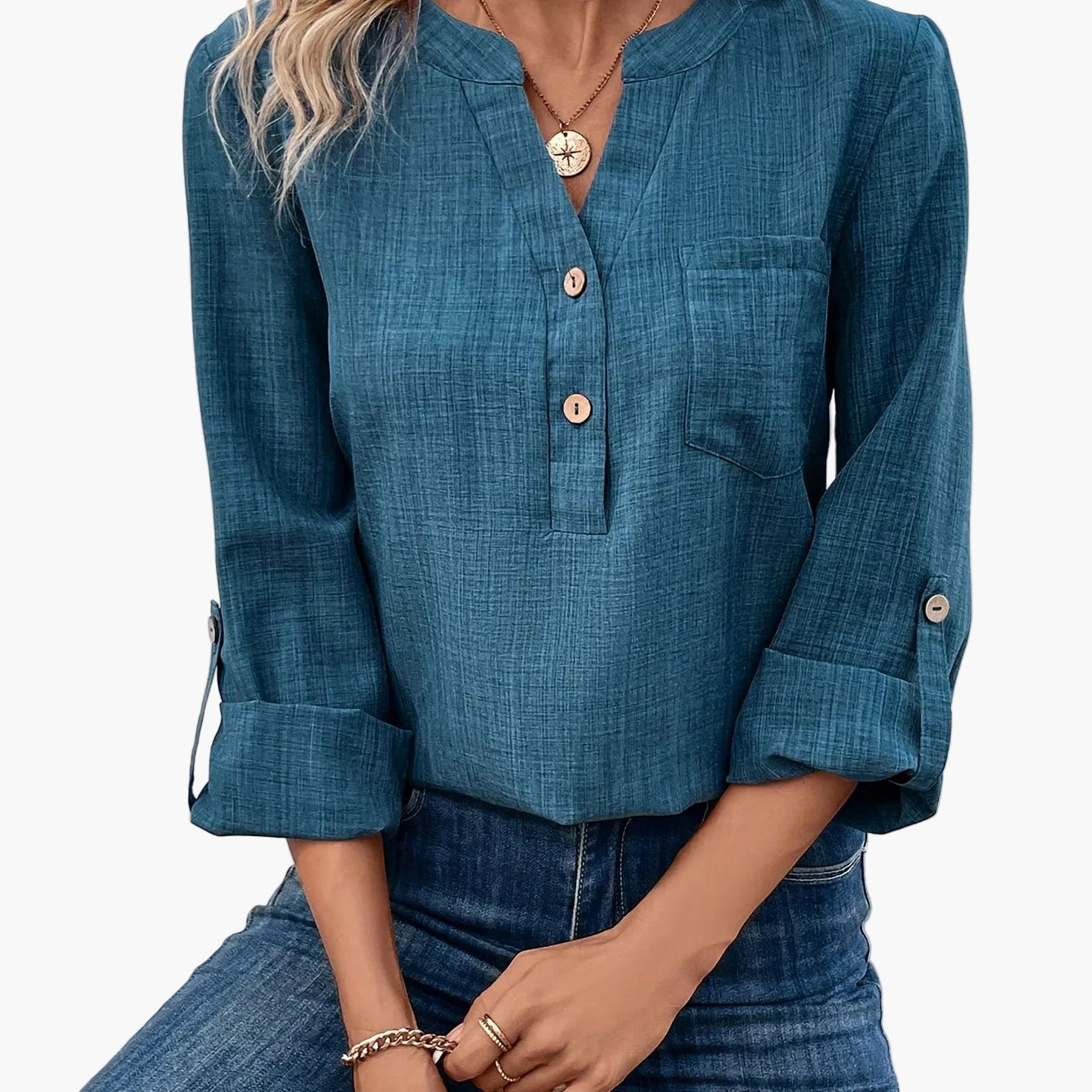 Damen Bluse im Casual-Stil mit Knopfleiste und Brusttasche – Elegantes Alltagshemd
