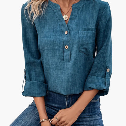 Damen Bluse im Casual-Stil mit Knopfleiste und Brusttasche – Elegantes Alltagshemd