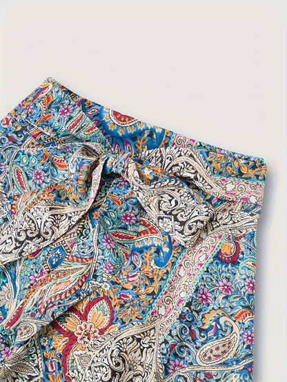 Damen Sommer Midikleid Elegant mit Paisley-Muster und Schleife – Perfekt für Freizeit & Urlaub